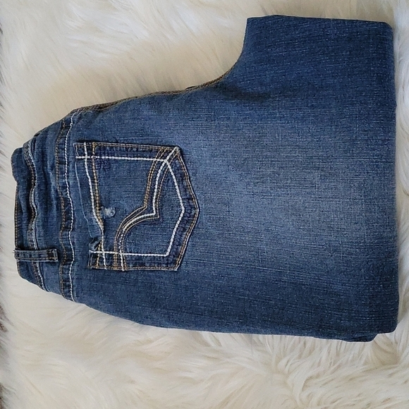 Cato medium wash factory distressed wide faux cuff denim capris - Picture 7 of 15